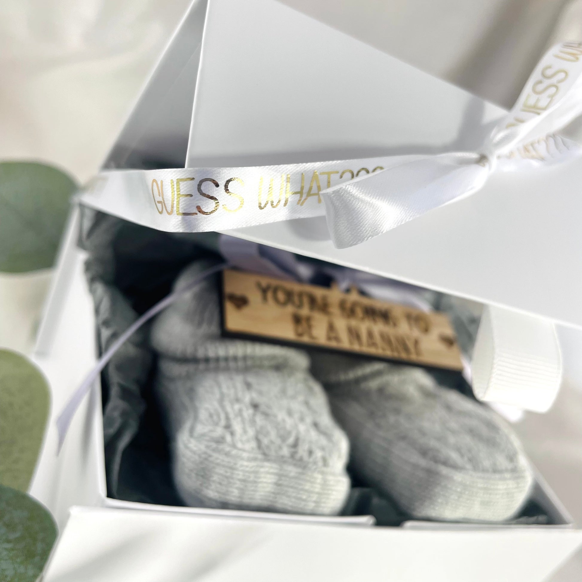 Guess What' Booties - Grey & Gift Boxed - "You're Going to Be..." - A Nanny