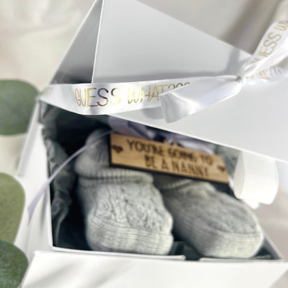 Guess What' Booties - Grey & Gift Boxed - "You're Going to Be..." - A Nanny