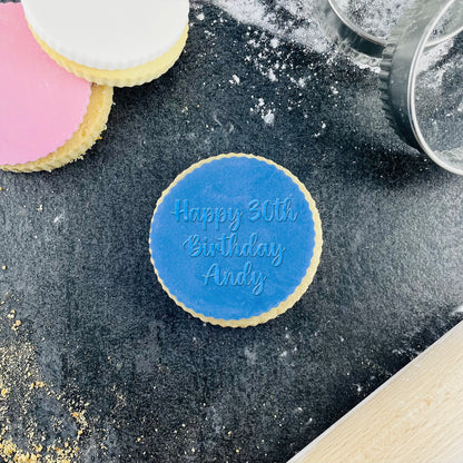 Personalised Name and Age Happy Birthday Icing Stamp Embosser Stamp Fondant for Biscuits, Cookies, Cupcake Topper Decoration Stencil