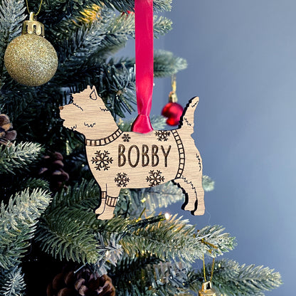 Personalised Cairn Terrier Bauble Jumper Dog Bauble - Oak Veneer Wood - Add any name