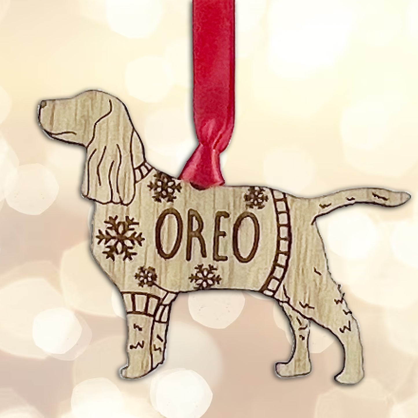 Personalised Springer Spaniel Bauble Jumper Dog Bauble - Oak Veneer Wood - Add any name