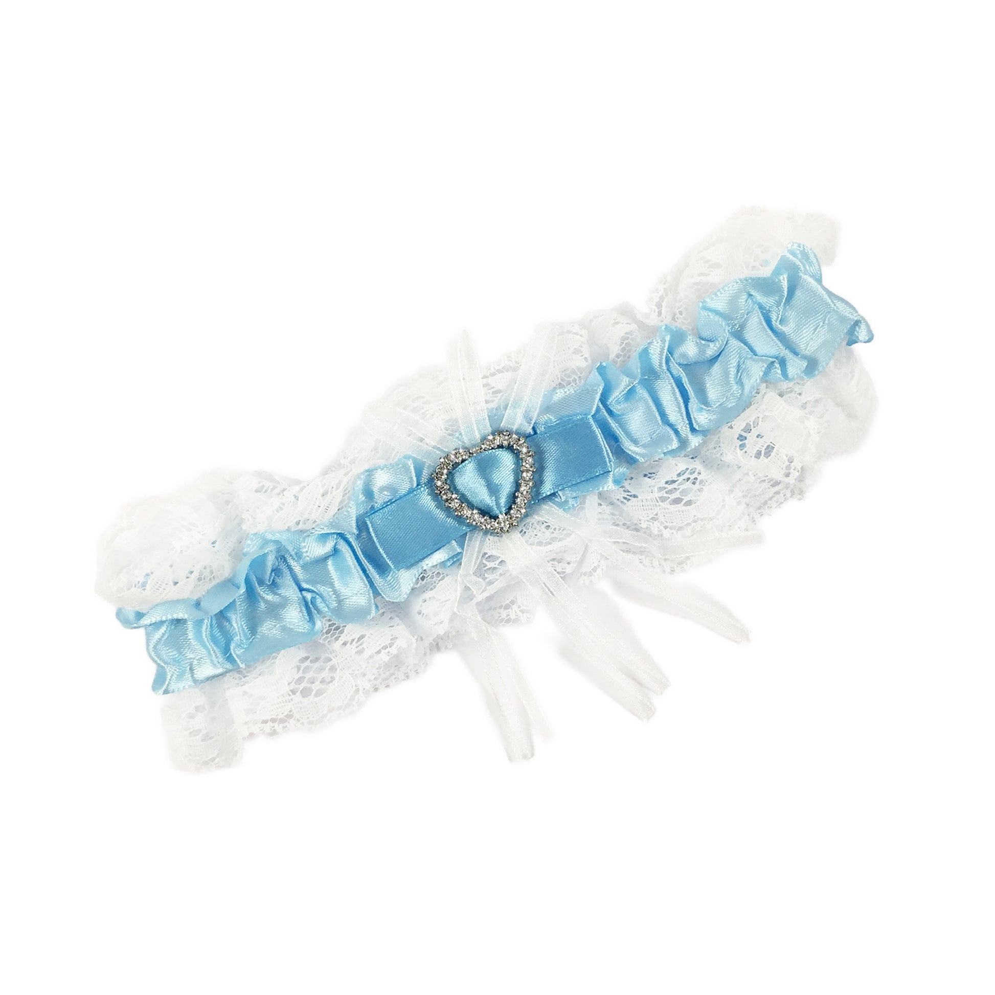 White & Blue Diamanté Heart Bridal Garter - Wedding Garter Gift for the Bride to Be Something Blue Wedding Day Hen Party Engagement