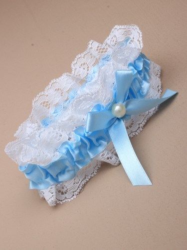 Plain White & Blue Bridal Garter - Wedding Garter Gift for the Bride to Be Something Blue Wedding Day Hen Party Engagement