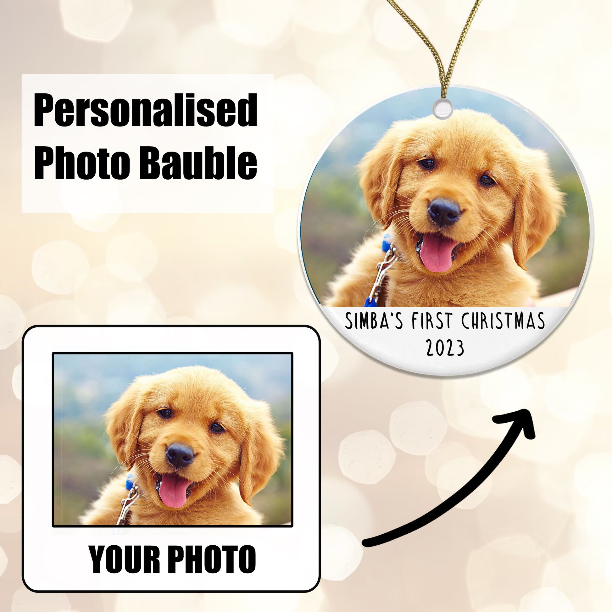 Personalised Dog's First Christmas Photo Bauble - Ceramic