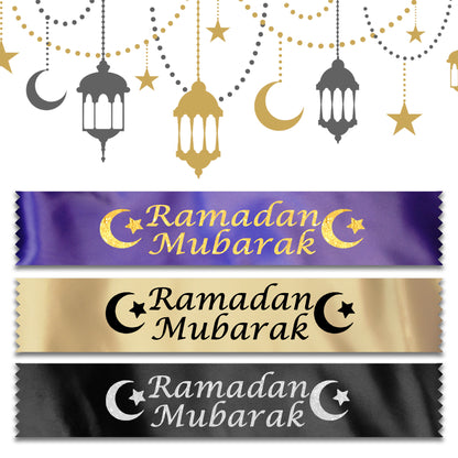 Ramadan Mubarak Banner | Eid Decoration | Satin Ribbon Islamic Decor | Eid Ramadan Home Banner | Moon Star
