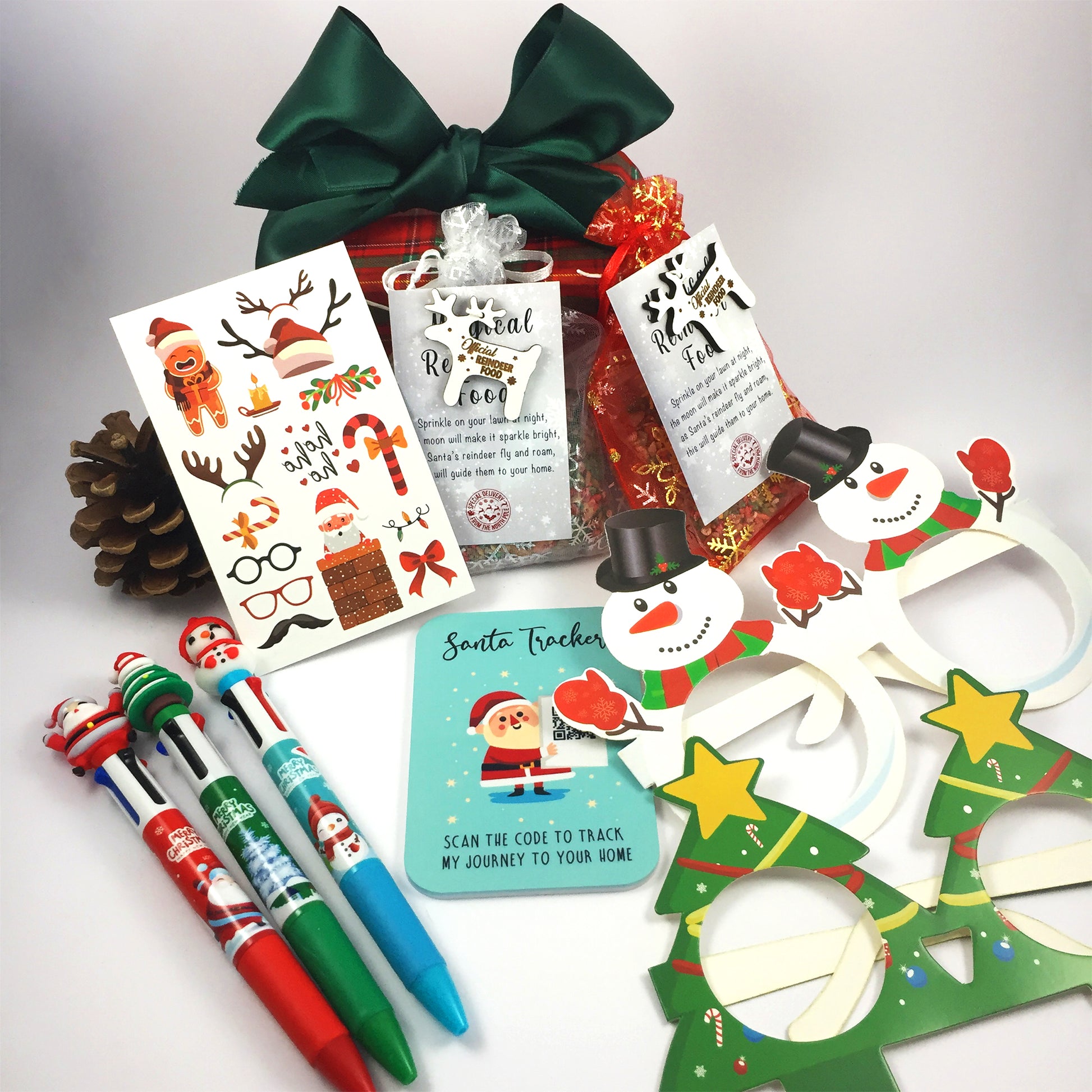 Christmas Eve Activity Pack - Reindeer Food, Santa Tracker, Pen, Tattoos, Glasses Xmas for Kids