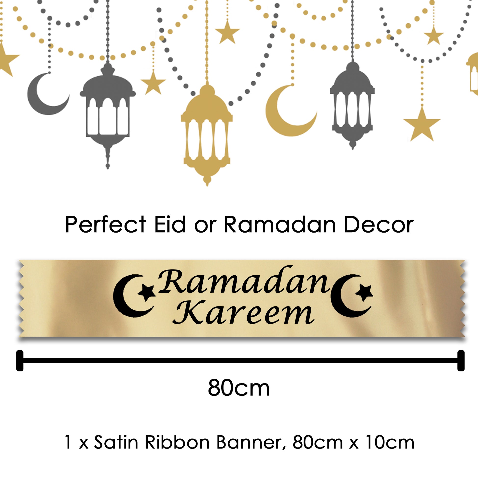 Ramadan Kareem Banner | Eid Decoration | Satin Ribbon Islamic Decor | Eid Ramadan Home Banner | Moon Star