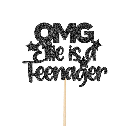 Personalised OMG Teenager Hot Pink Cake Topper Glitter Card Double Digits You're a Teenager 13th 13 Party Decorations