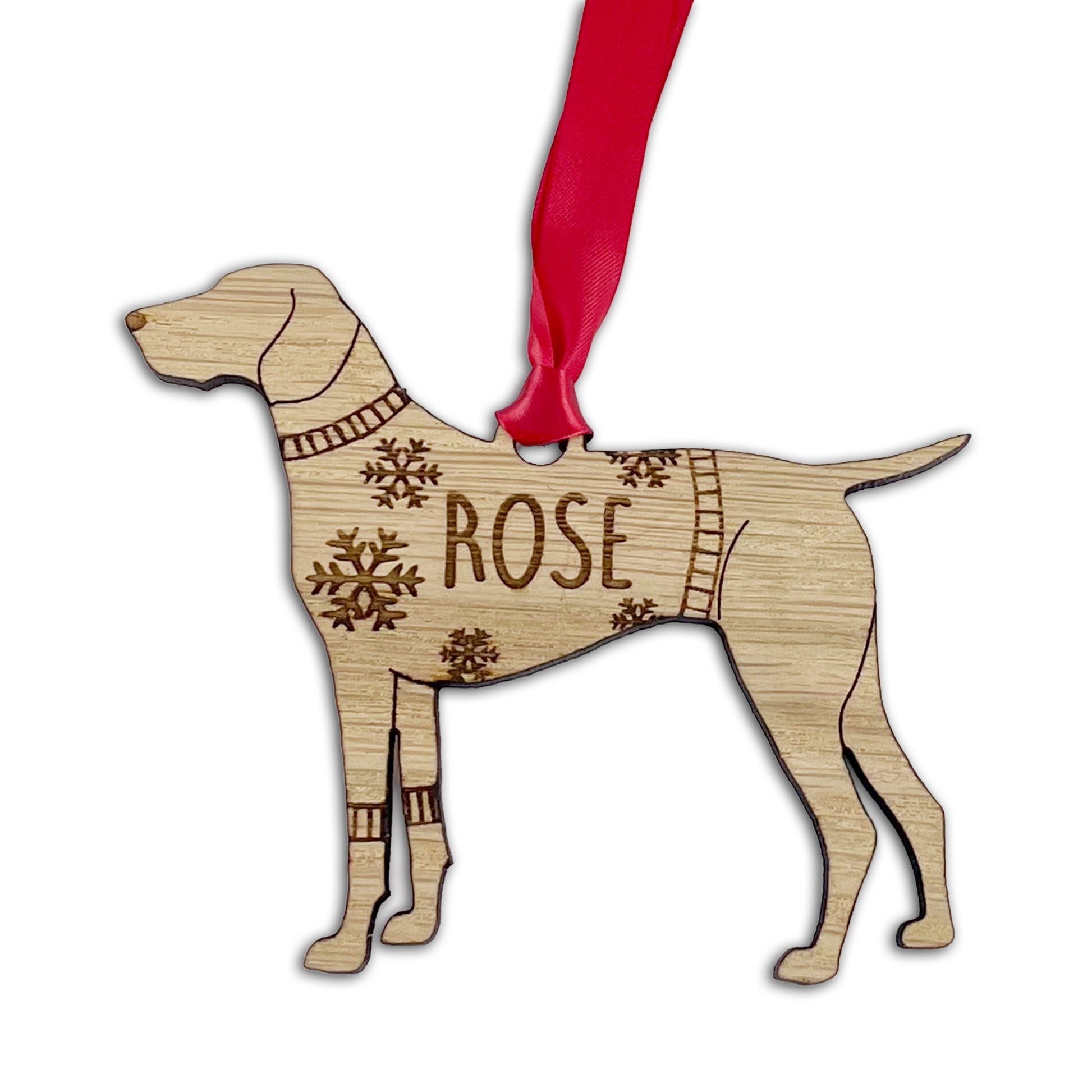 Personalised Pointer Bauble Jumper Dog Bauble - Oak Veneer Wood - Add any name