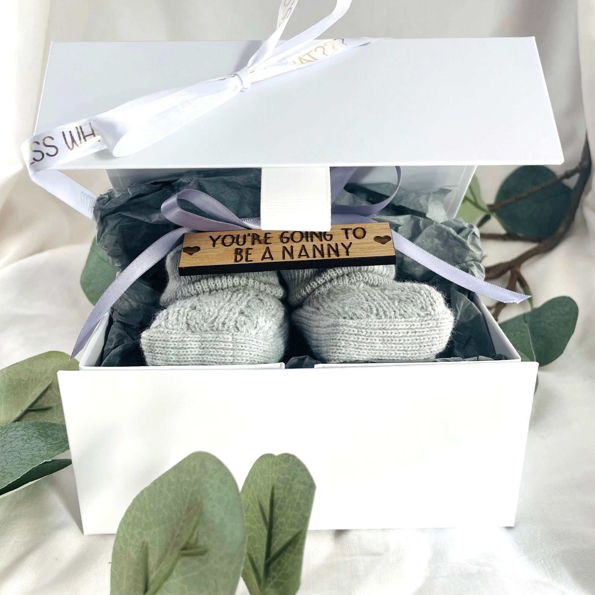 Guess What' Booties - Grey & Gift Boxed - "You're Going to Be..." - A Nanny