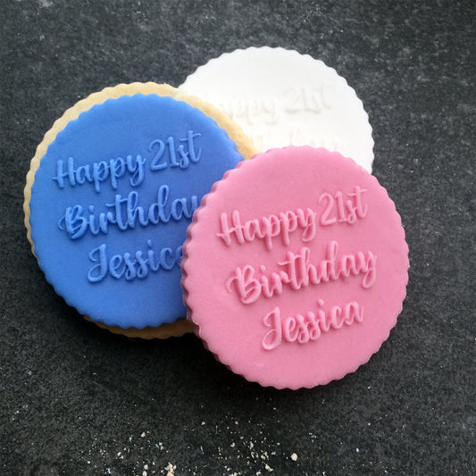 Personalised Name and Age Happy Birthday Icing Stamp Embosser Stamp Fondant for Biscuits, Cookies, Cupcake Topper Decoration Stencil