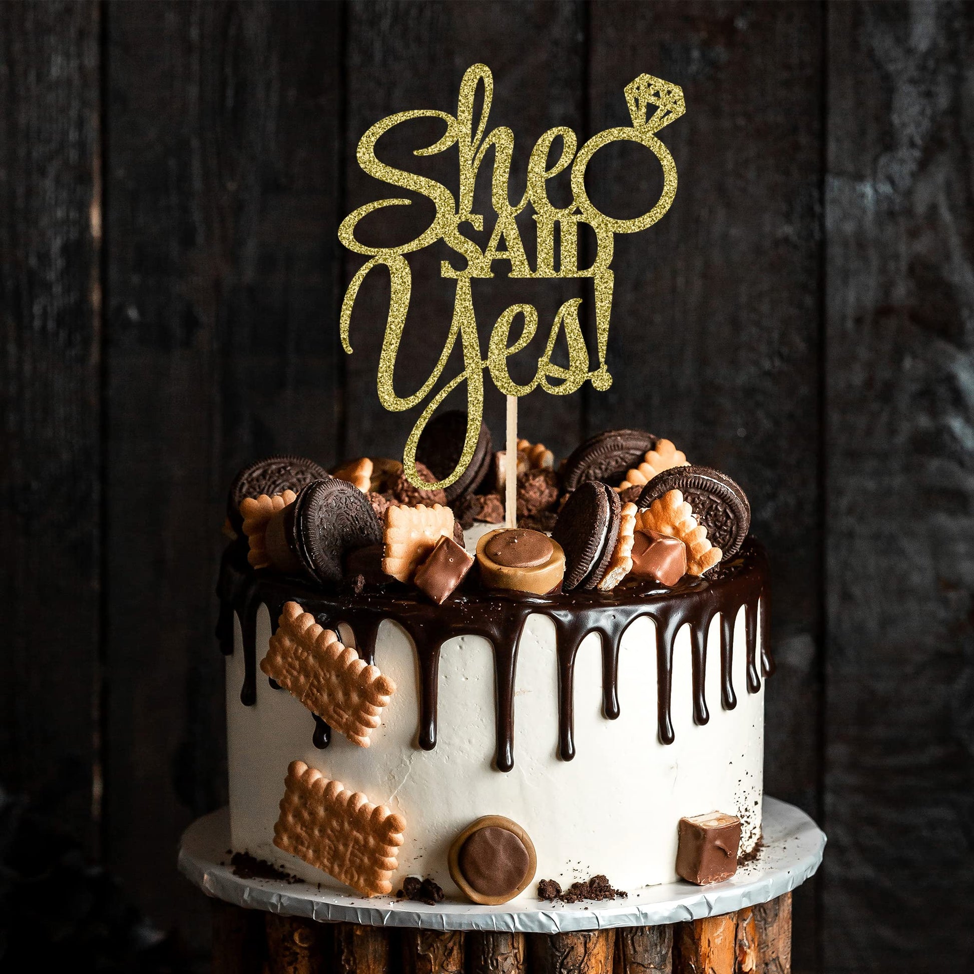 She Said Yes Cake Topper Glitter Card Bride Wedding Engagement Party Cake Decorations | Rose Gold Pink Red Blue Black Silver & More