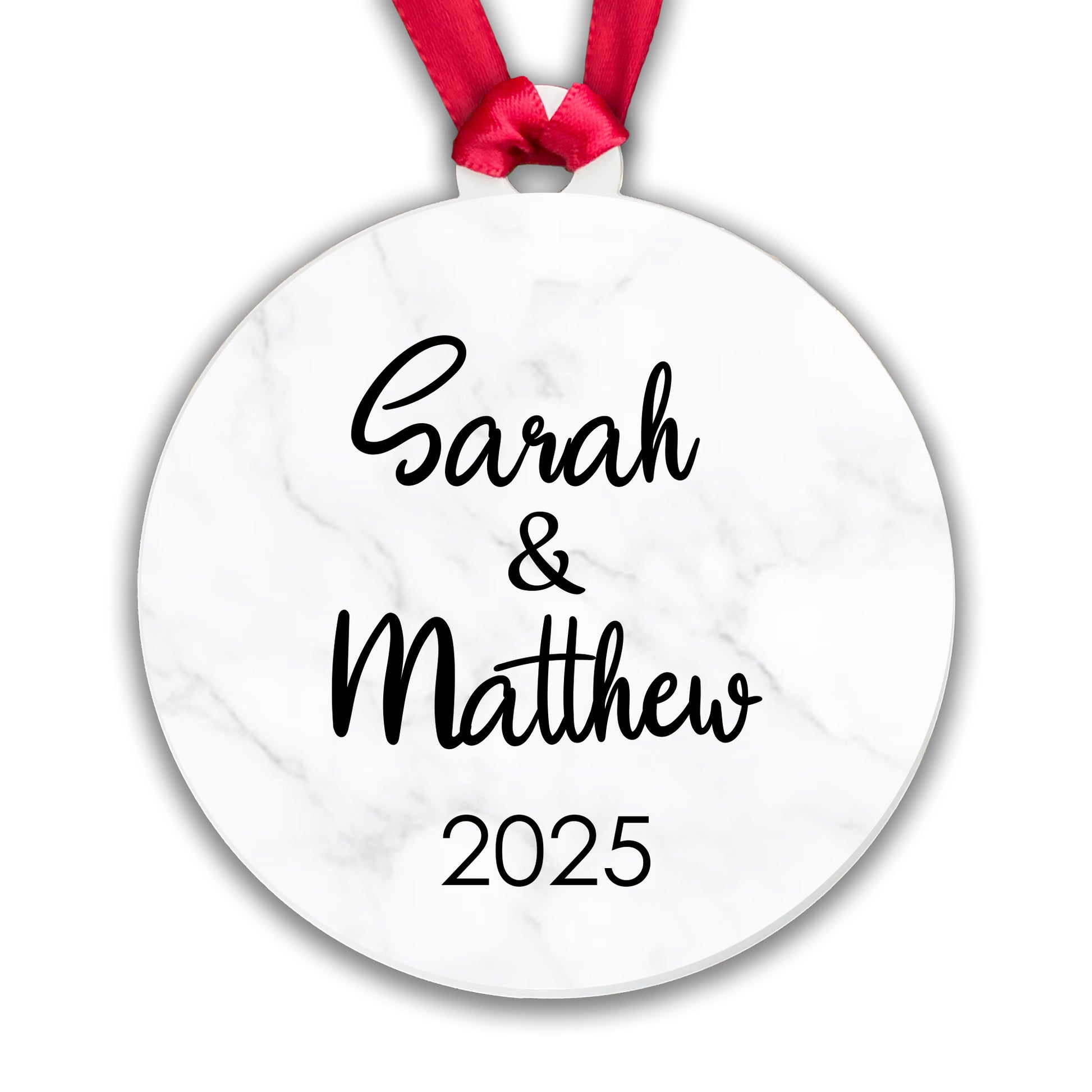 Personalised Couple Marble Bauble Tree Decoration Xmas Gift Idea Secret Santa - Add Names & Year!