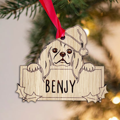 Personalised Cavalier King Charles Spaniel Dog Bauble - Peeking Dog - Oak Veneer Wood - Add your own name!