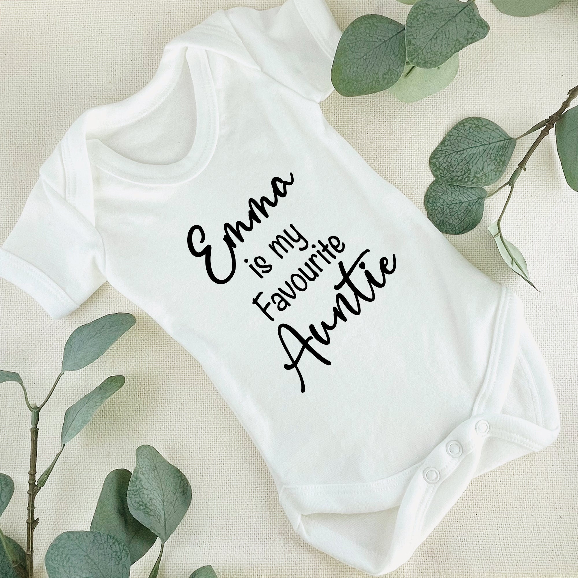 Personalised Name is My Favourite Auntie Baby Grow Vest - New Baby - Baby Announcement
