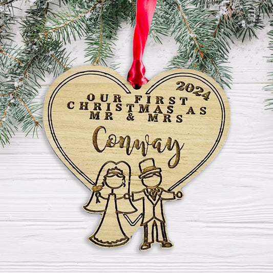Personalised Wooden Stick Couple "First Christmas as Mr & Mrs" 