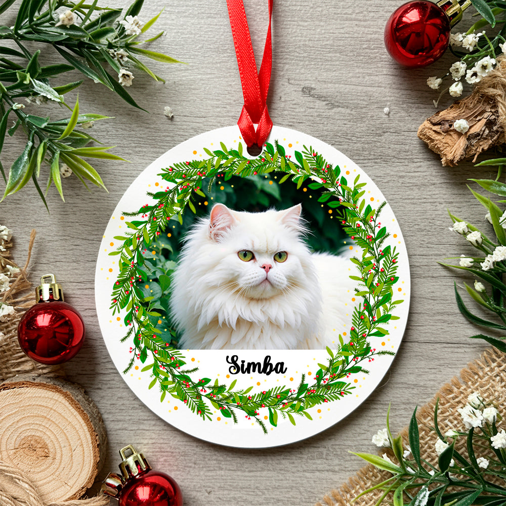 Personalised Printed Christmas Holly Wreath Photo Pet Cat Dog Animal Baby Christmas Tree Bauble Xmas Decoration Holiday Wreath