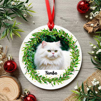 Personalised Printed Christmas Holly Wreath Photo Pet Cat Dog Animal Baby Christmas Tree Bauble Xmas Decoration Holiday Wreath