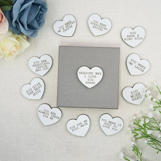 Personalised Reasons Why I Love You Tokens Heart Gift Box | Valentine's Day or Birthday Romantic Hearts Keepsake