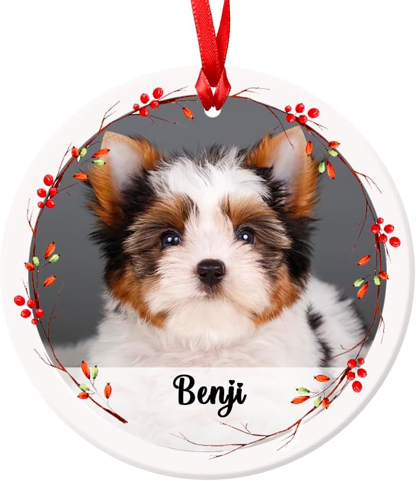 Personalised Printed Christmas Holly Wreath Photo Pet Cat Dog Animal Baby Christmas Tree Bauble Xmas Decoration Holiday Wreath