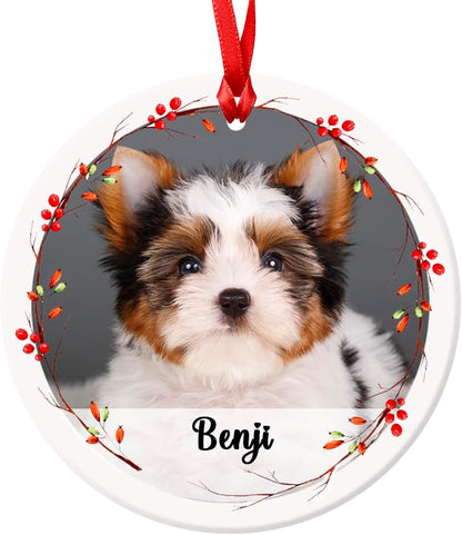 Personalised Printed Christmas Holly Wreath Photo Pet Cat Dog Animal Baby Christmas Tree Bauble Xmas Decoration Holiday Wreath