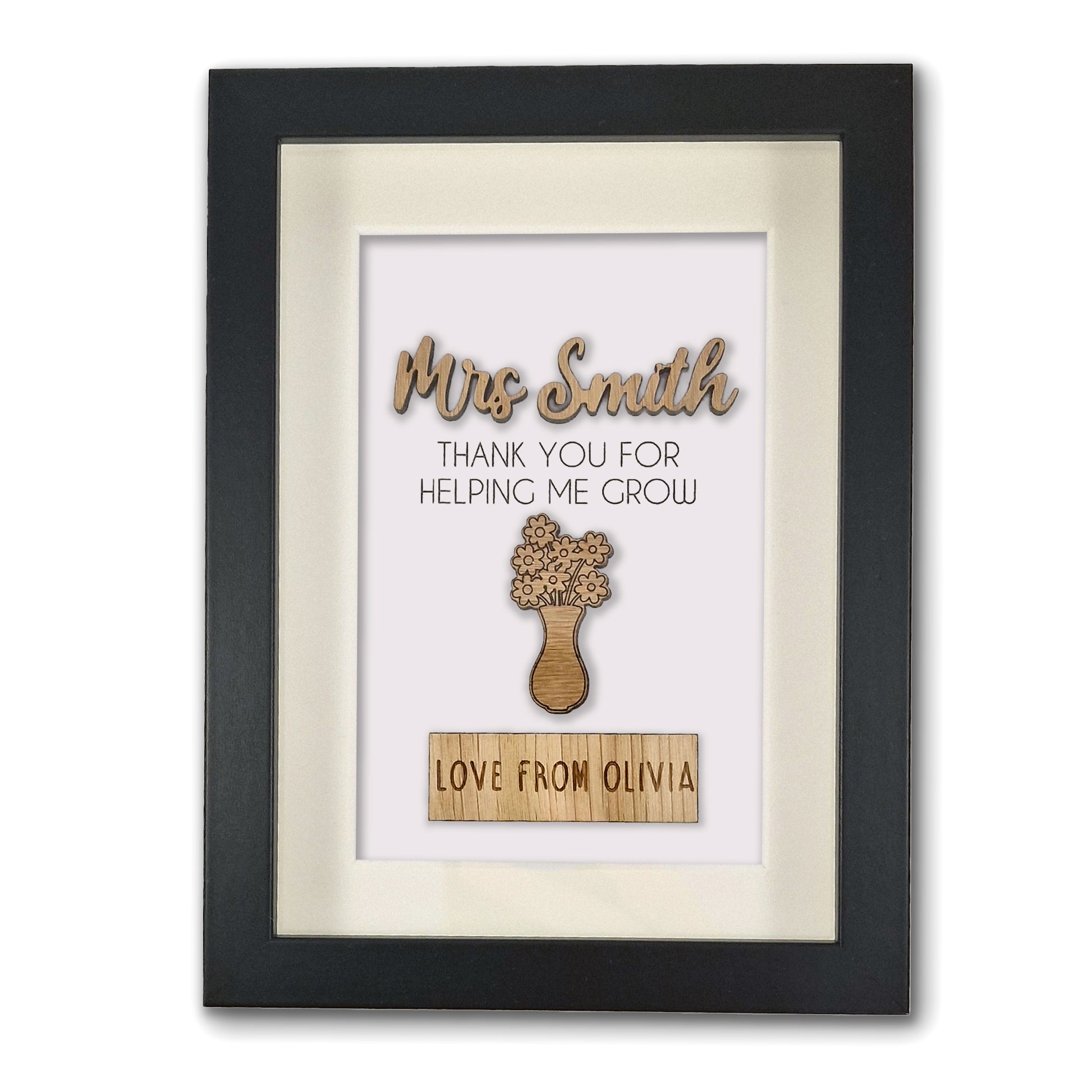 Personalised Teacher Thank You Frame, Wooden Box Frame with Custom Names, Thank You For Helping Me Grow, End of School Teacher's Day