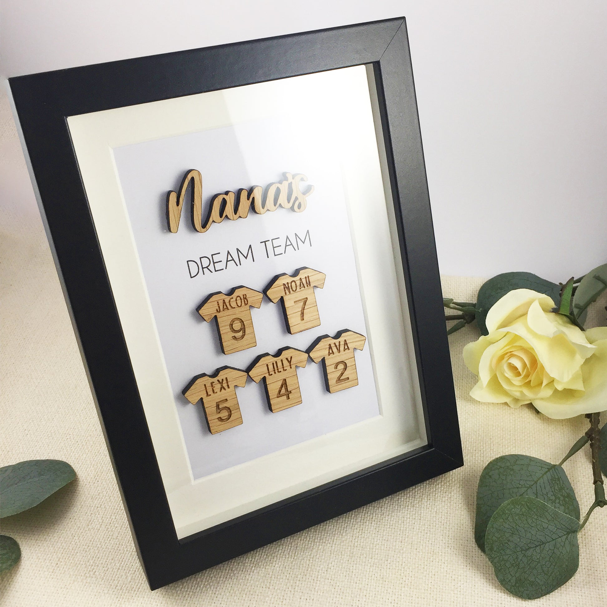 Personalised Nana's Dream Team Football Family Box Frame Mothers Day Birthday Grandfather  - Add your family names