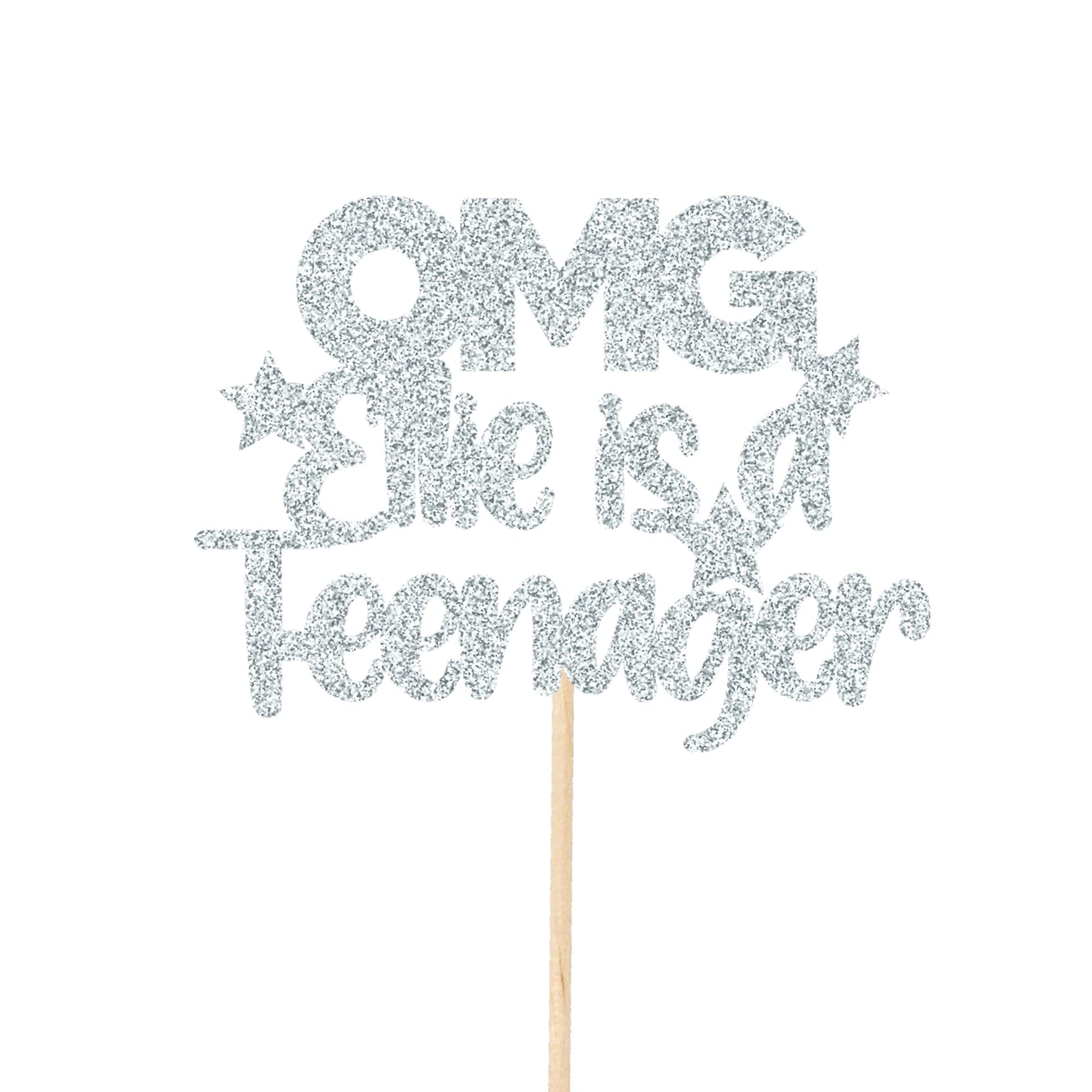Personalised OMG Teenager Hot Pink Cake Topper Glitter Card Double Digits You're a Teenager 13th 13 Party Decorations