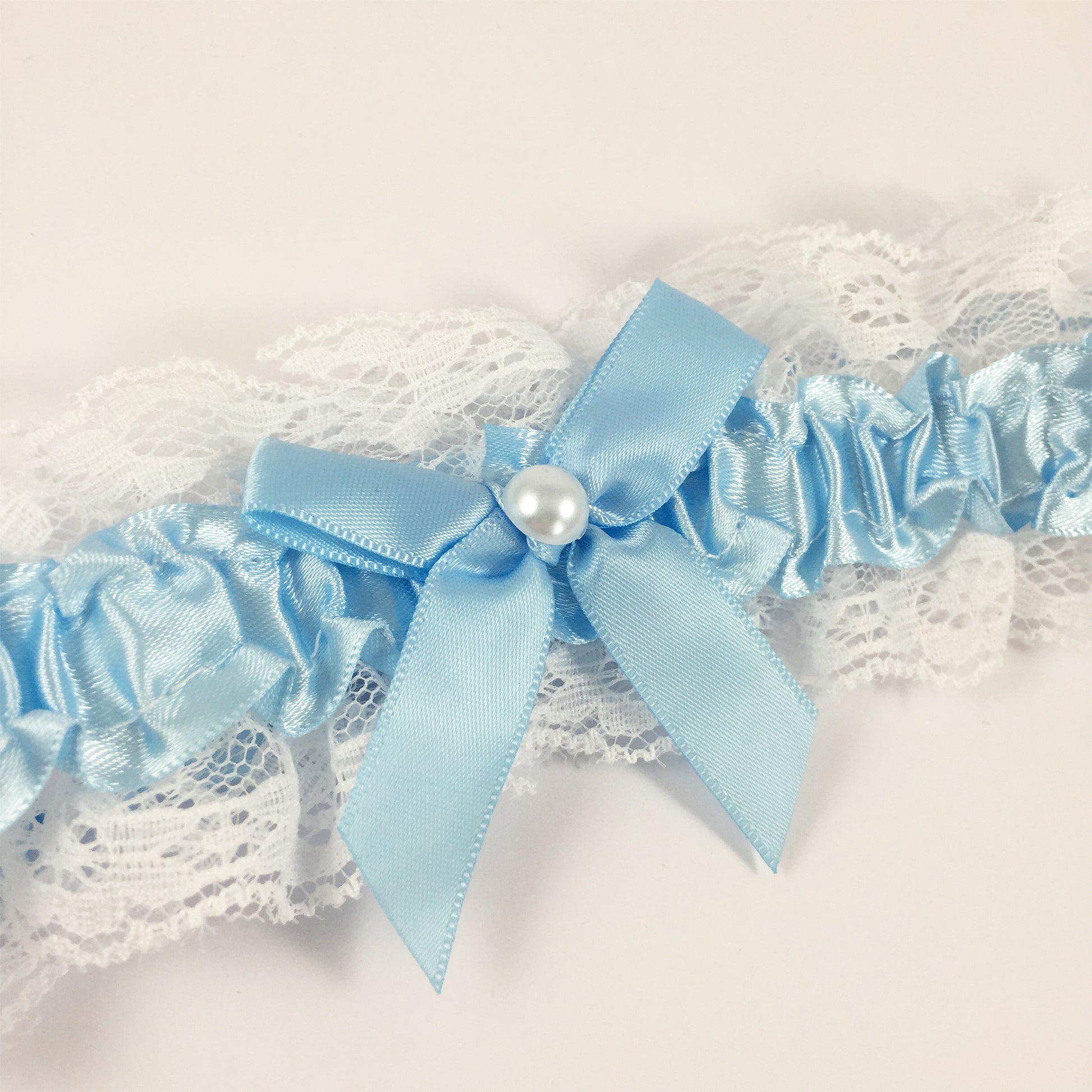 Plain White & Blue Bridal Garter - Wedding Garter Gift for the Bride to Be Something Blue Wedding Day Hen Party Engagement