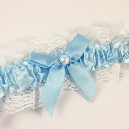 Plain White & Blue Bridal Garter - Wedding Garter Gift for the Bride to Be Something Blue Wedding Day Hen Party Engagement