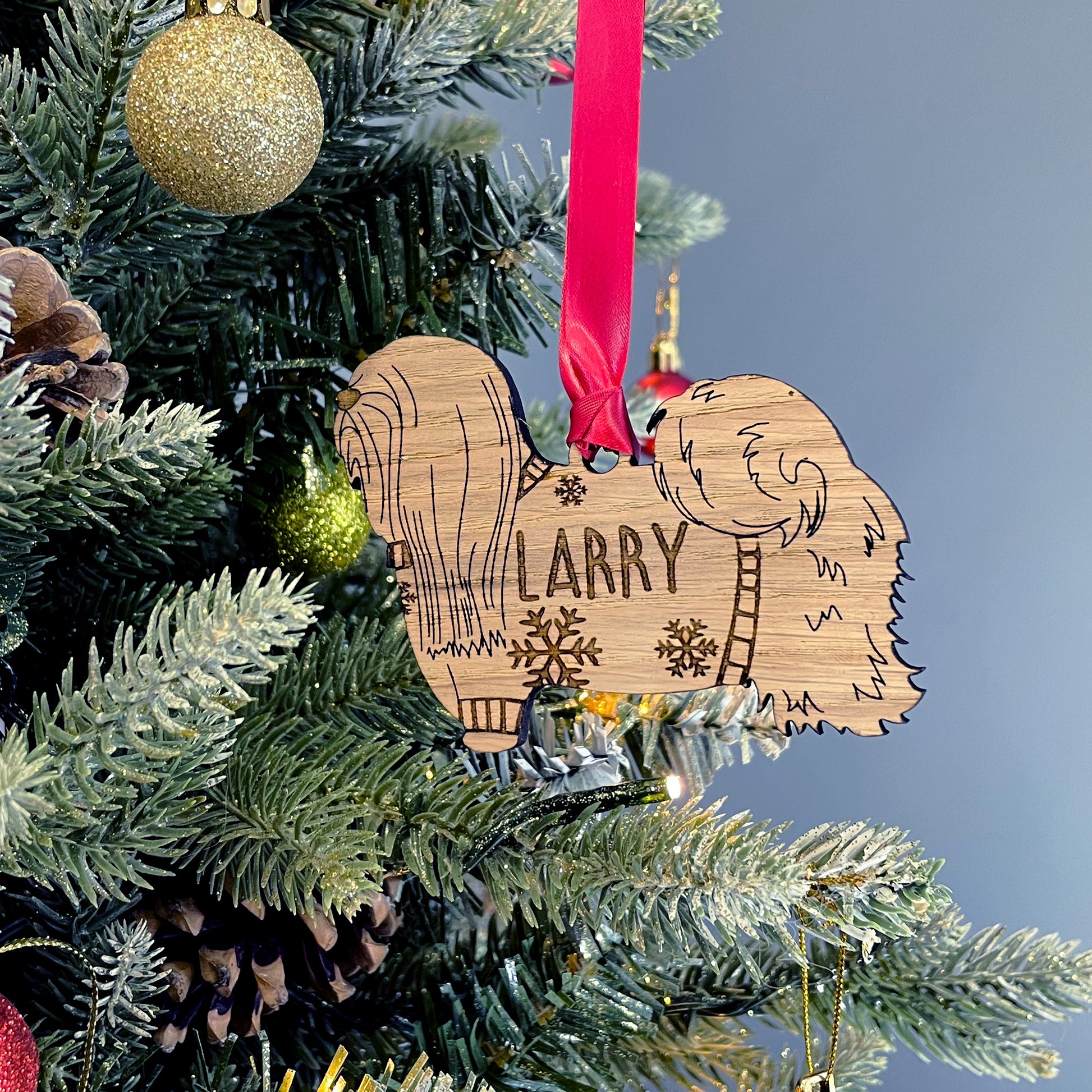 Personalised Lhasa Apso Bauble Jumper Dog Bauble - Oak Veneer Wood - Add any name