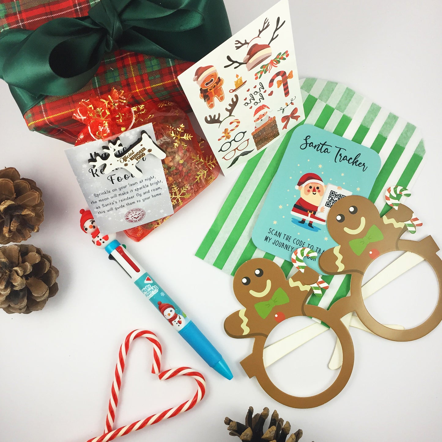 Christmas Eve Activity Pack - Reindeer Food, Santa Tracker, Pen, Tattoos, Glasses Xmas for Kids