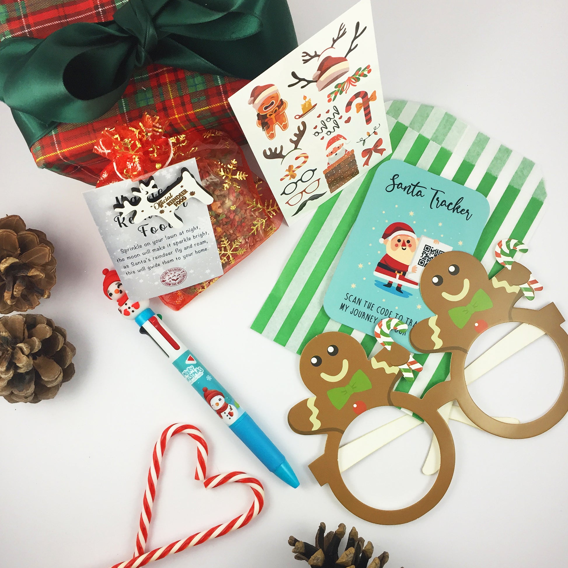 Christmas Eve Activity Pack - Reindeer Food, Santa Tracker, Pen, Tattoos, Glasses Xmas for Kids