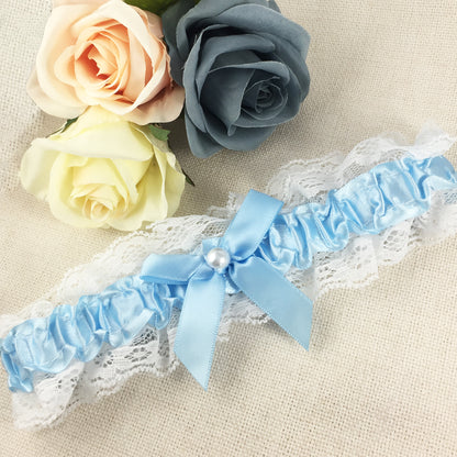 Plain White & Blue Bridal Garter - Wedding Garter Gift for the Bride to Be Something Blue Wedding Day Hen Party Engagement
