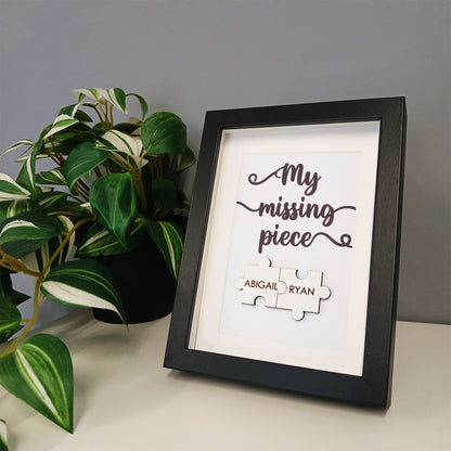 Personalised Wooden 'My Missing Piece' Valentine's Day Puzzle Pieces Couple Box Frame - Add your names - Anniversary or Birthday Gift