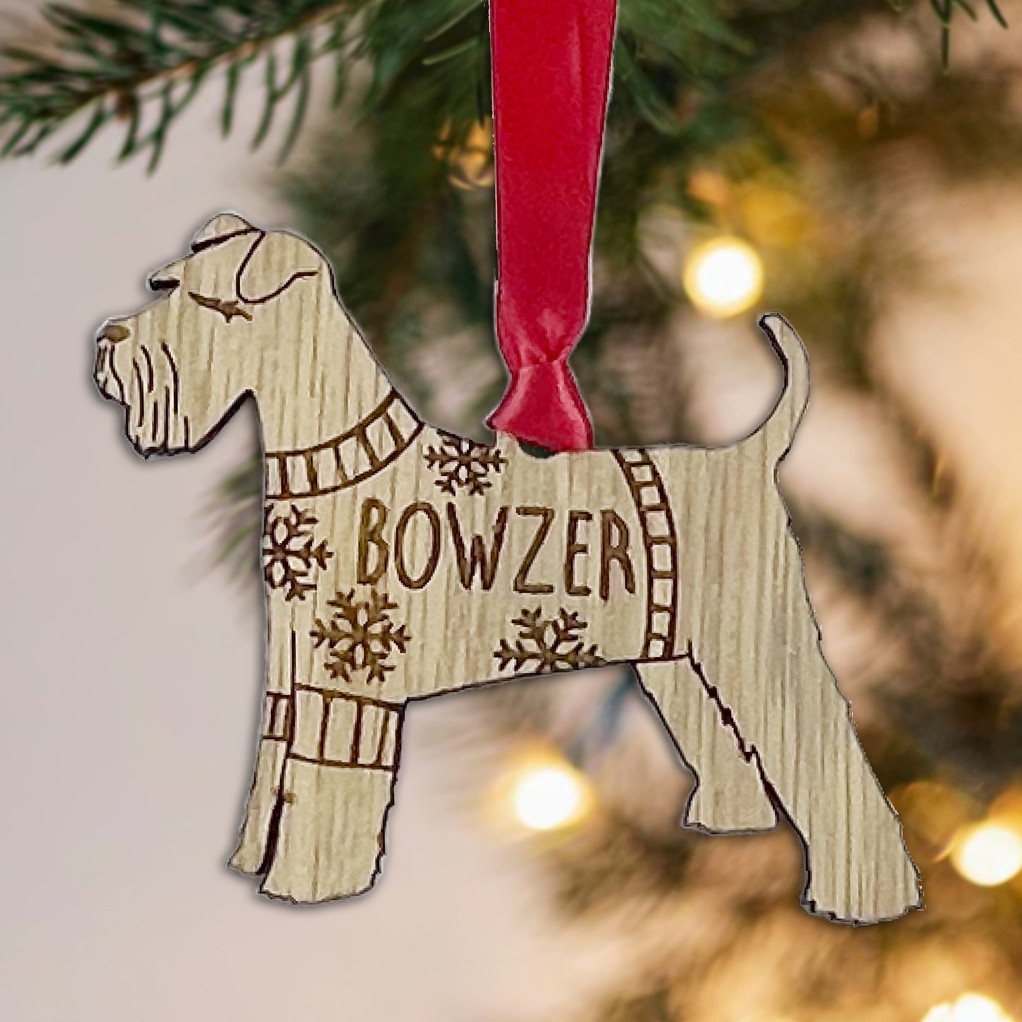 Personalised Schnauzer Bauble Jumper Dog Bauble - Oak Veneer Wood - Add any name