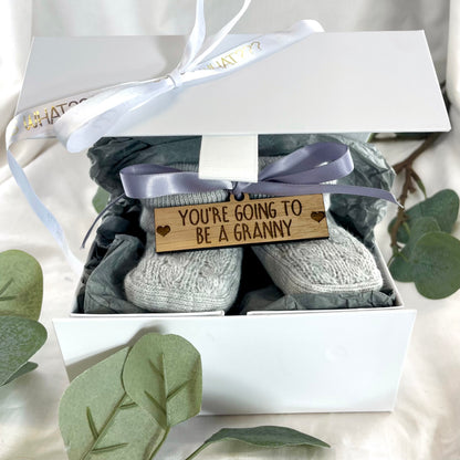 Guess What' Booties - Grey & Gift Boxed - "You're Going to Be..." - A Granny