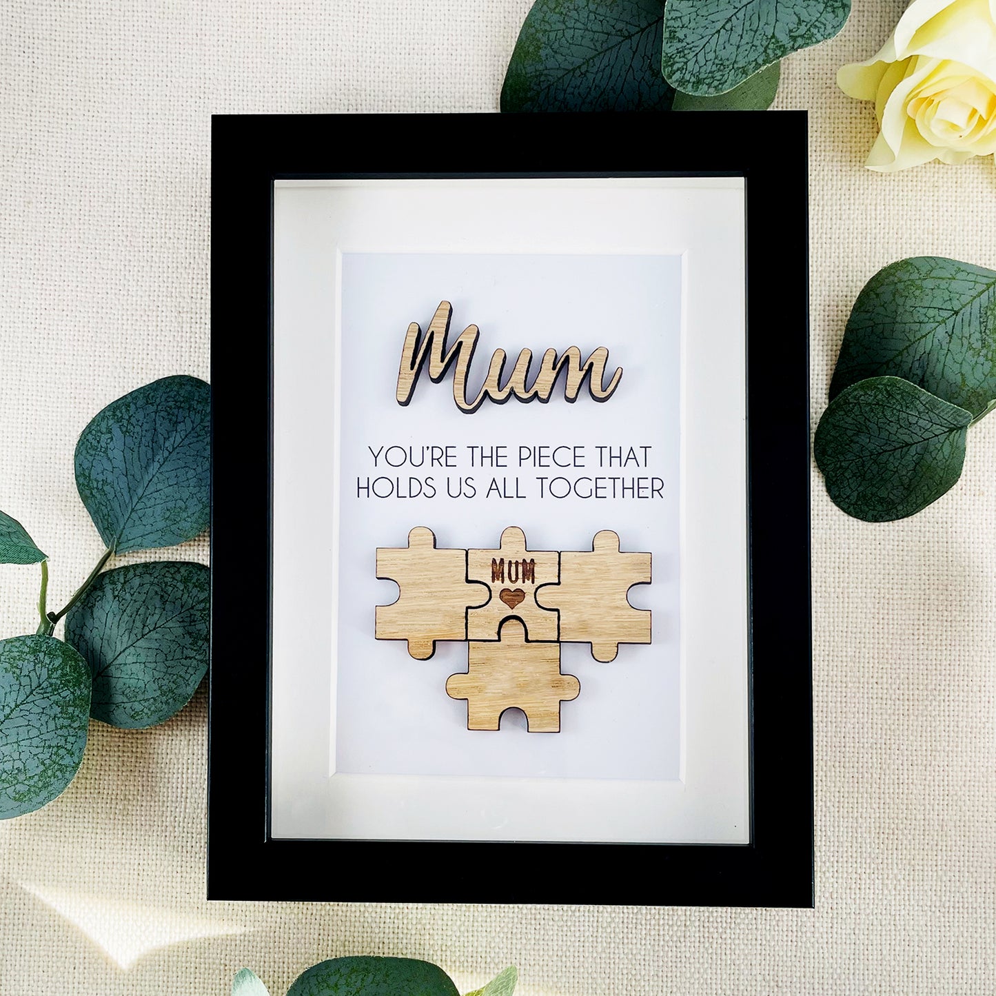 Mum 'You're the Piece That Holds Us Together' Wooden Mothers Day Puzzle Pieces Family Box Frame