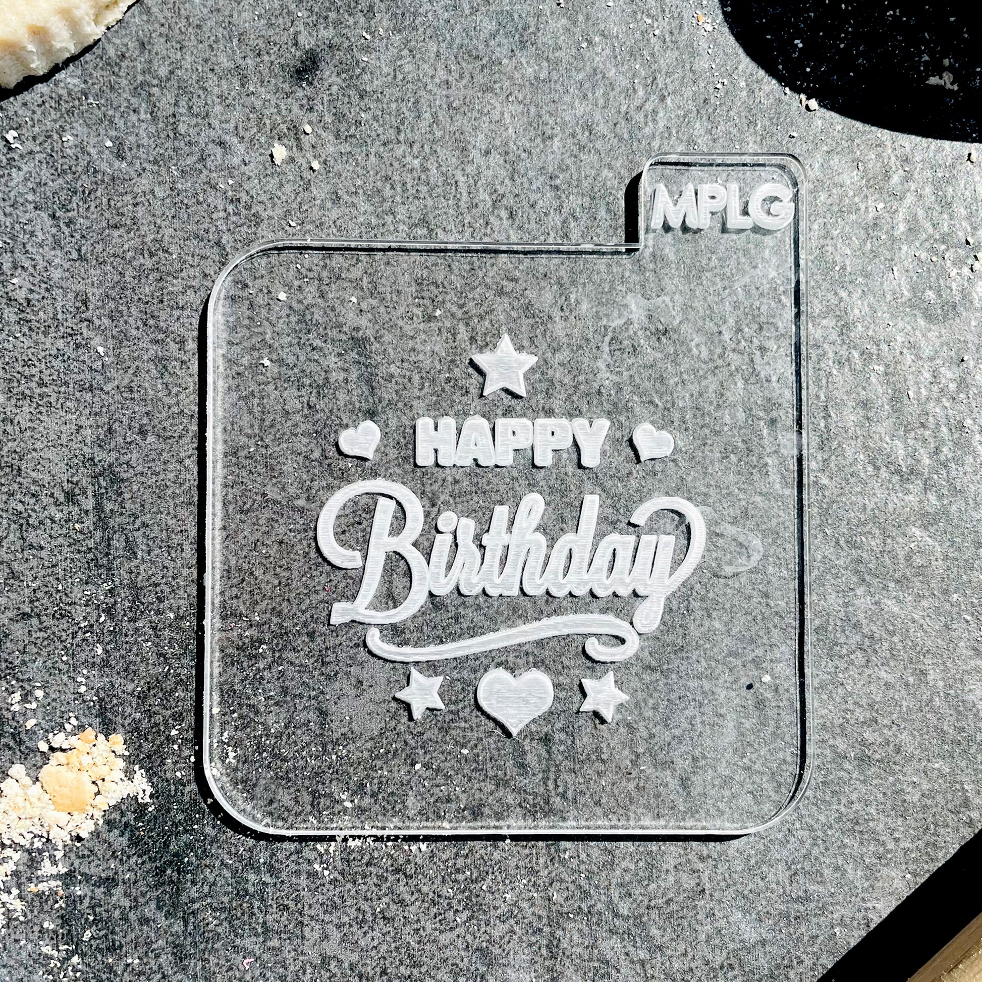 Happy Birthday Stars and Hearts Icing Stamp Embosser Stamp Fondant for Biscuits, Cookies, Cupcake Topper Decorations Stencil for Birthdays