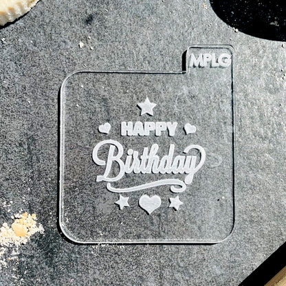 Happy Birthday Stars and Hearts Icing Stamp Embosser Stamp Fondant for Biscuits, Cookies, Cupcake Topper Decorations Stencil for Birthdays