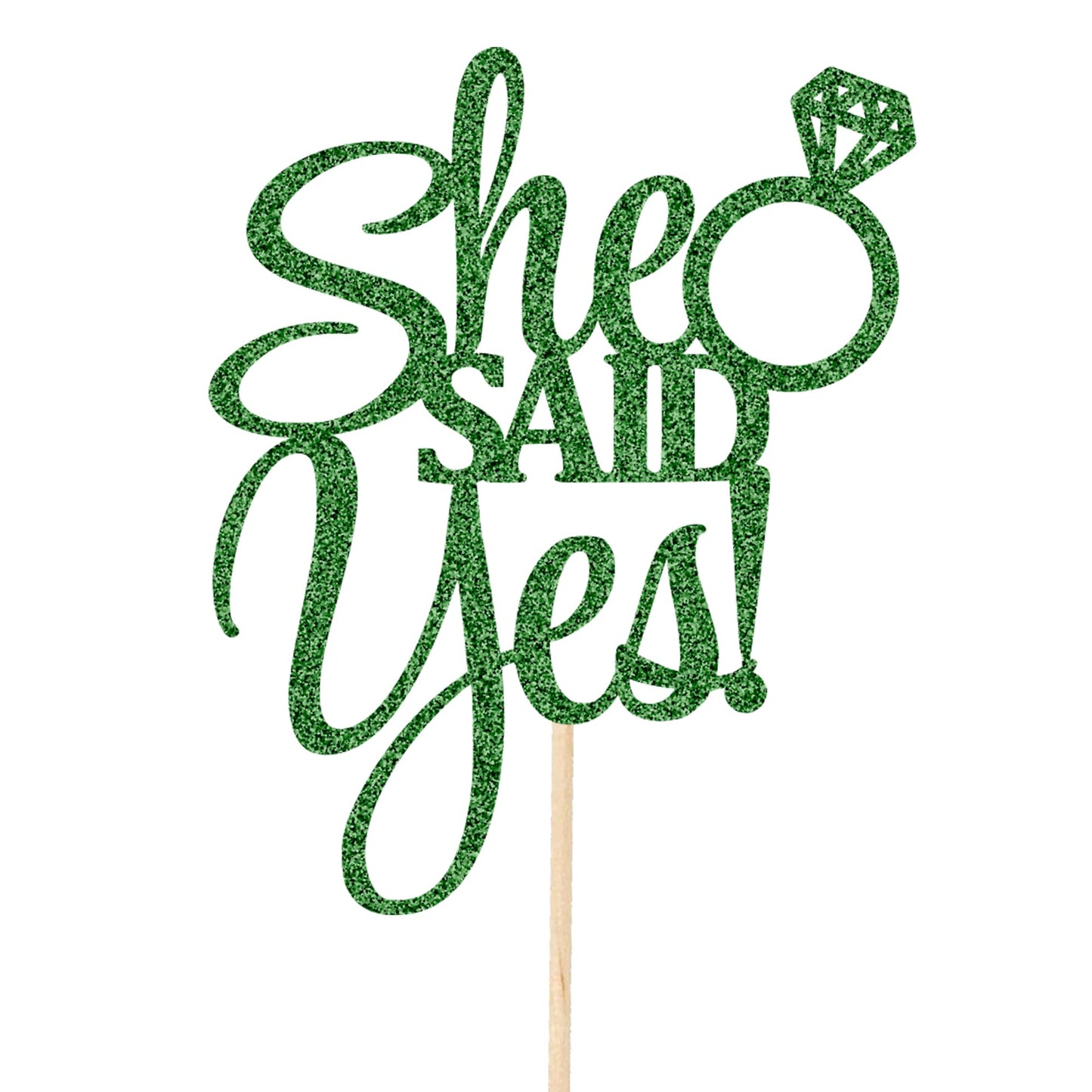 She Said Yes Cake Topper Glitter Card Bride Wedding Engagement Party Cake Decorations | Rose Gold Pink Red Blue Black Silver & More