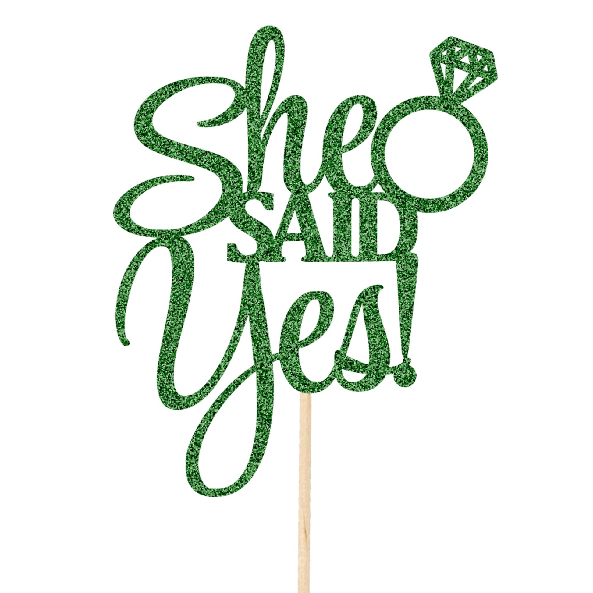 She Said Yes Cake Topper Glitter Card Bride Wedding Engagement Party Cake Decorations | Rose Gold Pink Red Blue Black Silver & More