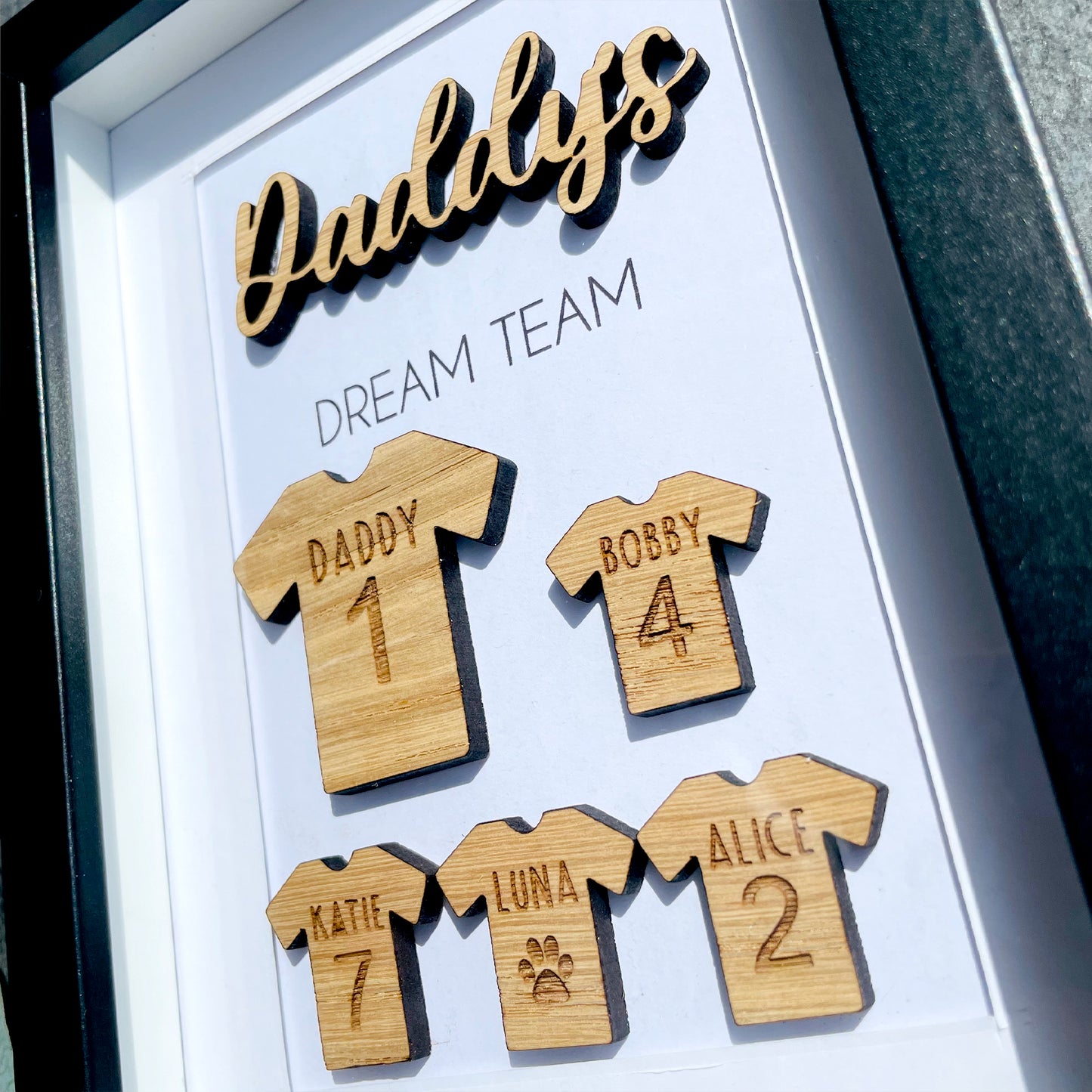 Personalised Dad's Dream Team Football Family Box Frame