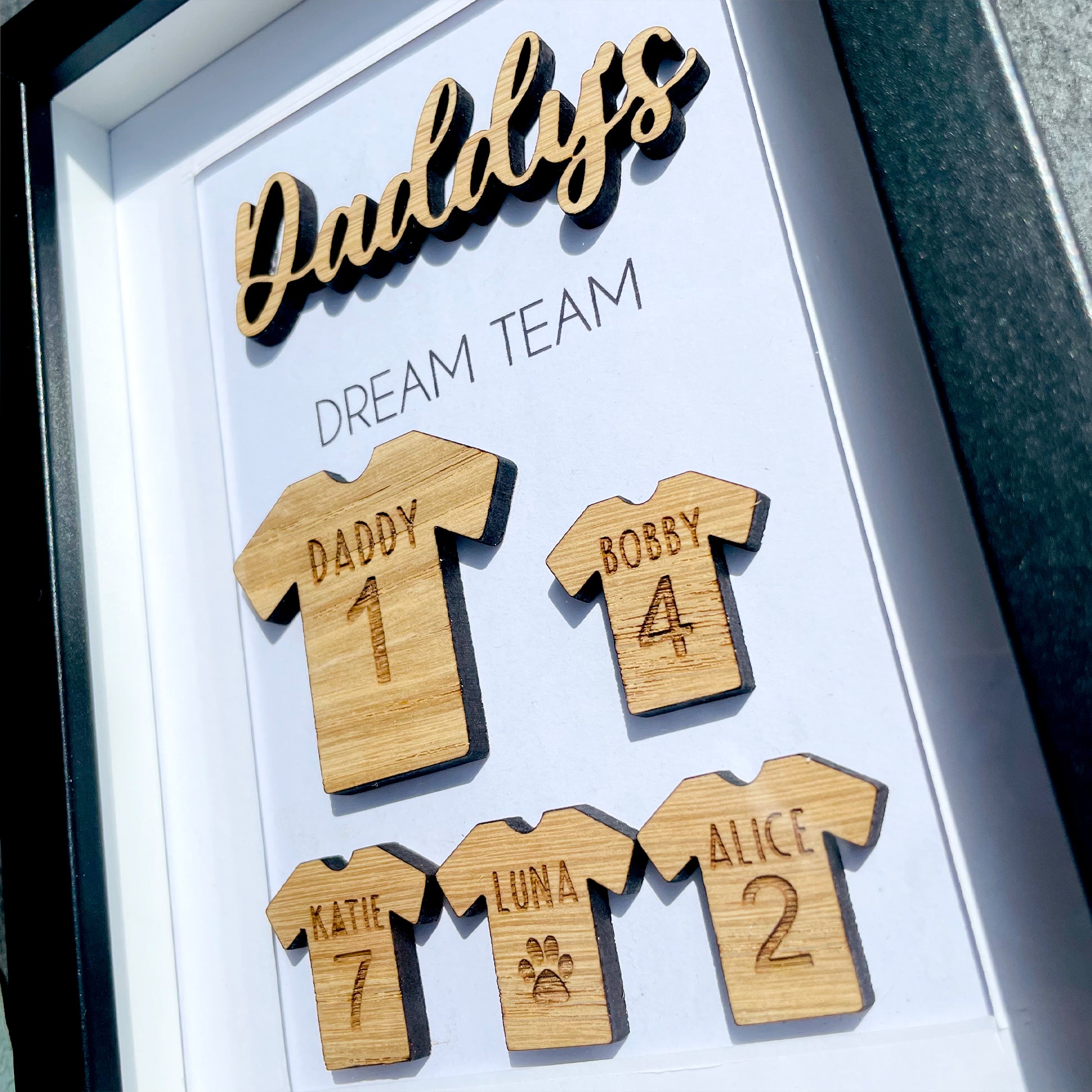 Personalised Dad's Dream Team Football Family Box Frame