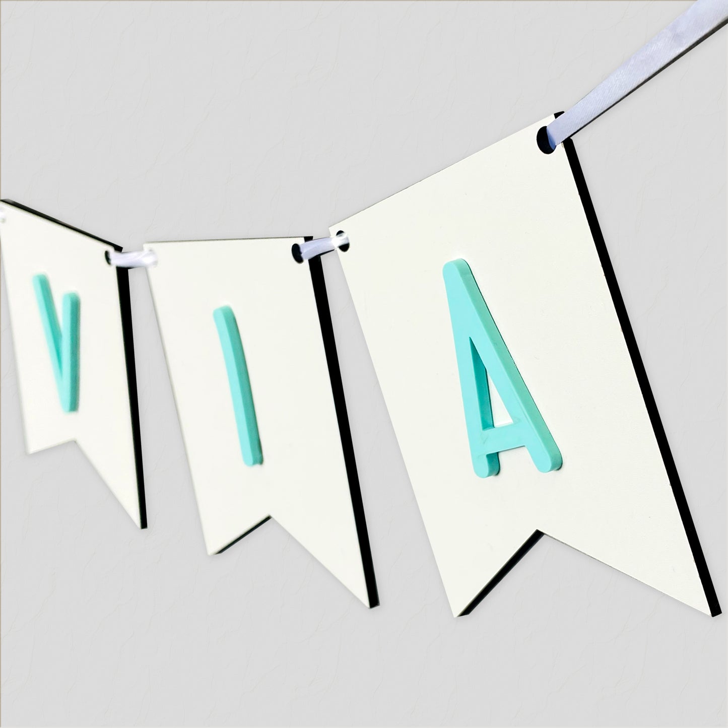 Personalised White Wood Name Bunting with Hearts - Nursery or Child's Room Decor - Add any Name!