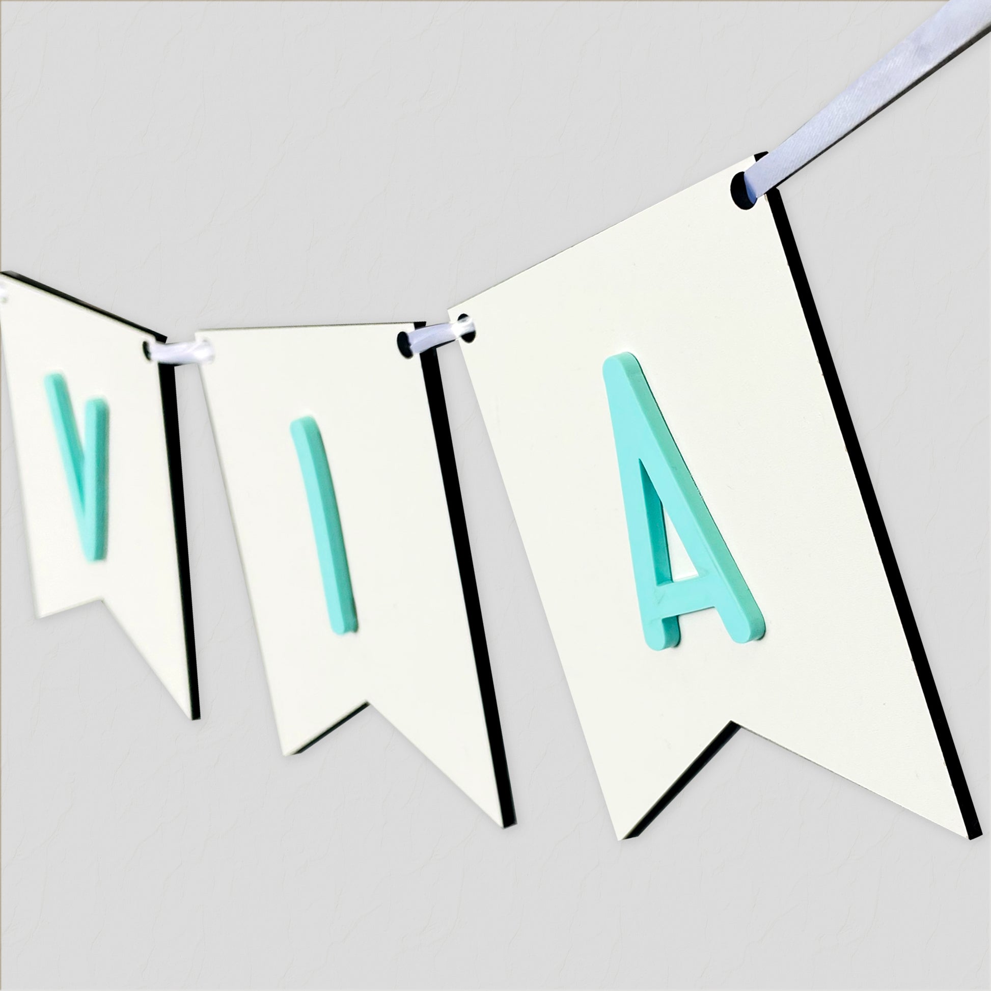 Personalised White Wood Name Bunting with Hearts - Nursery or Child's Room Decor - Add any Name!