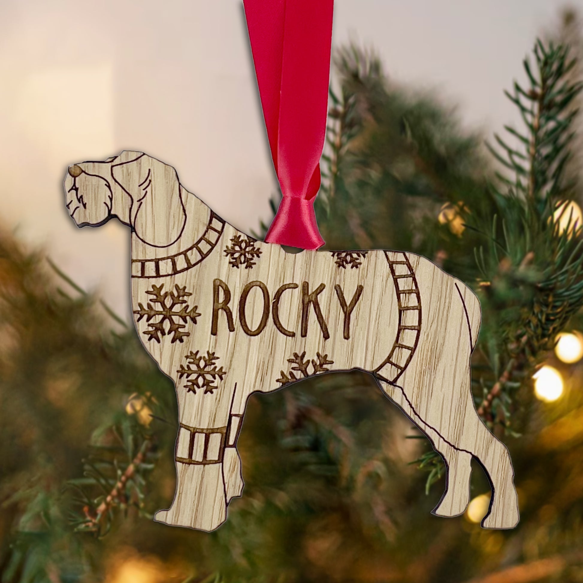 Personalised Italian Spinone Bauble Jumper Dog Bauble - Oak Veneer Wood - Add any name