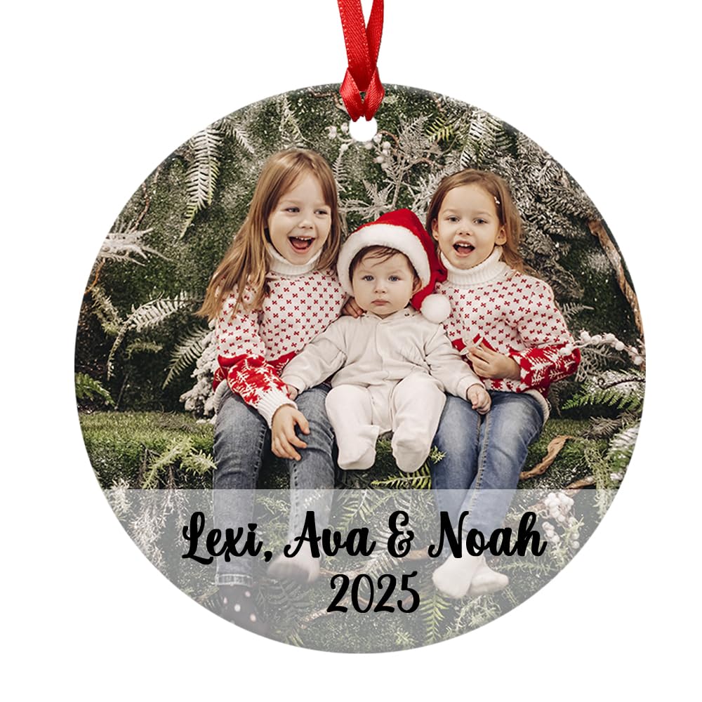 Personalised Christmas Photo Bauble - Customised with any text and Photo - Family Personalized Christmas Tree Hanging Decoration