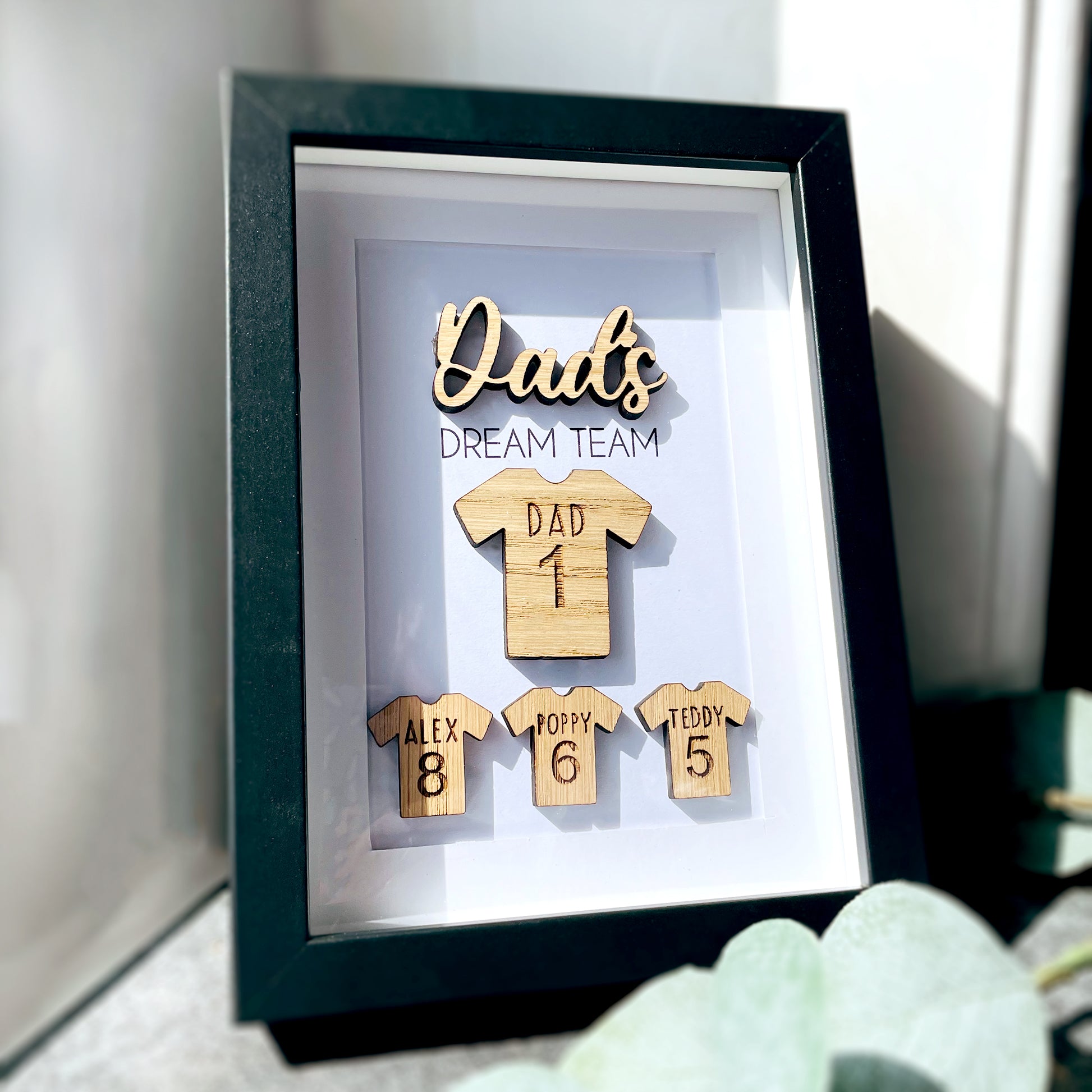 Personalised Dad's Dream Team Football Family Box Frame