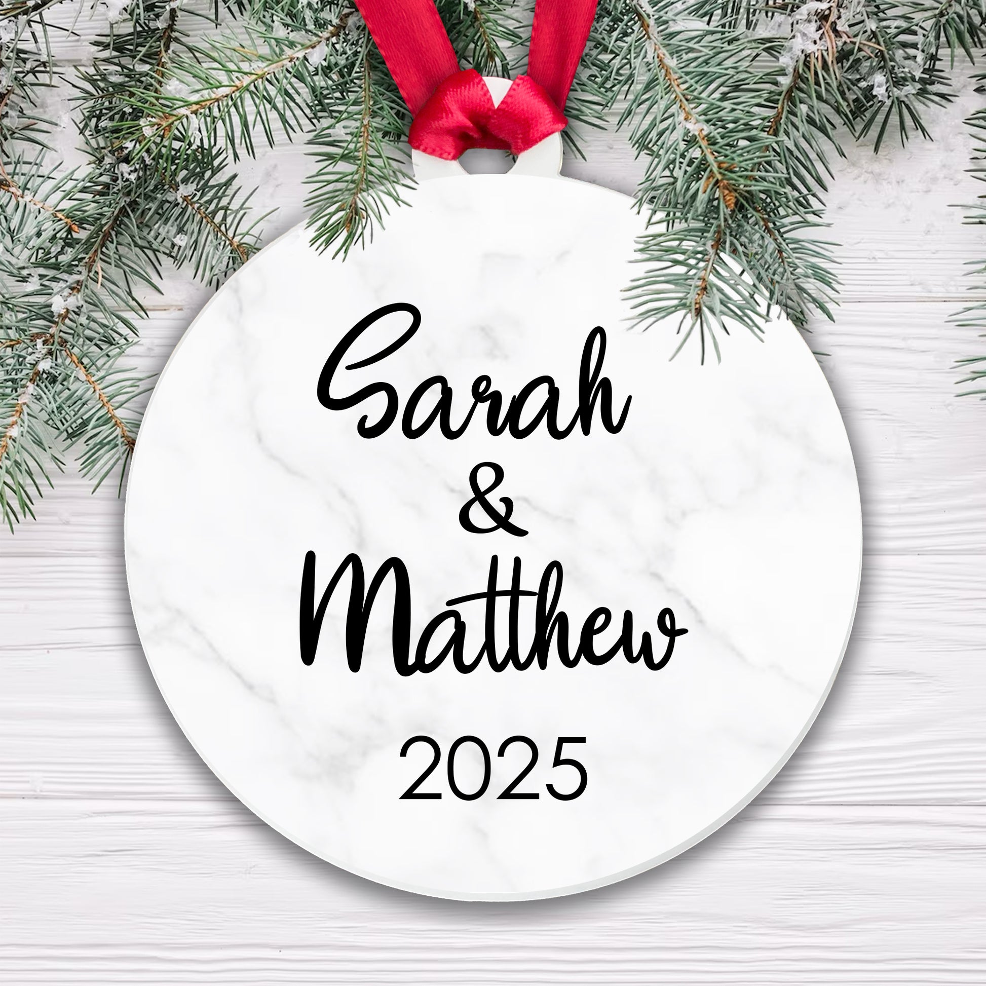 Personalised Couple Marble Bauble Tree Decoration Xmas Gift Idea Secret Santa - Add Names & Year!